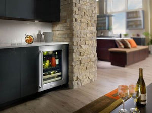 24" Beverage Center with Glass Door & Wood-Front Racks